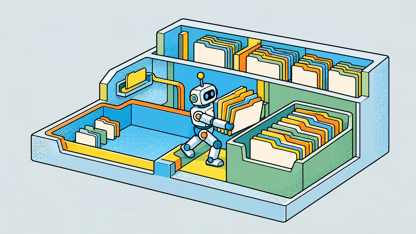 An AI agent saves tool results into separate files, freeing working memory while retaining stored results for reuse.