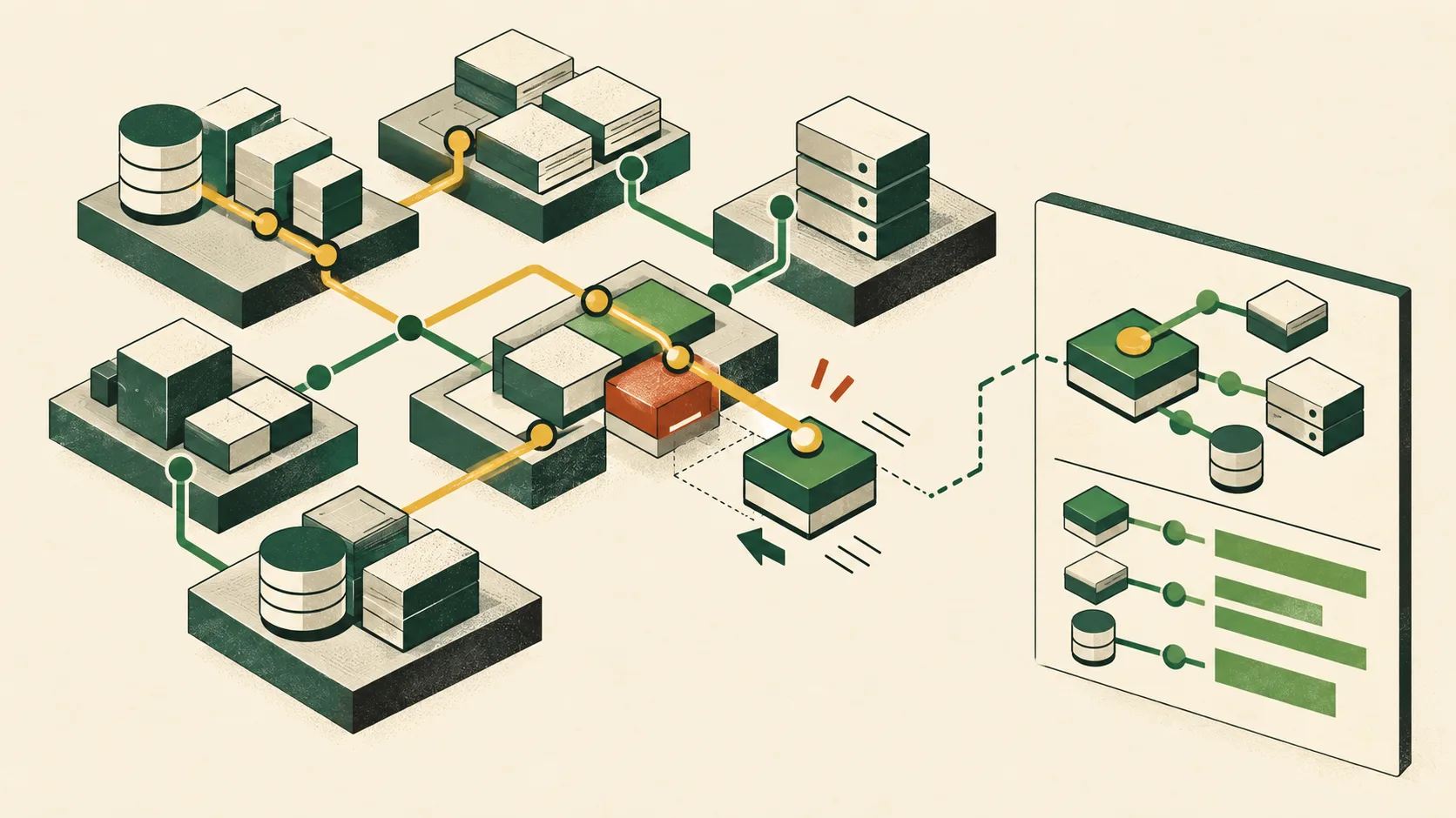 An automated control plane traces an enterprise software fault to a custom configuration and records the correction alongside connected business processes.