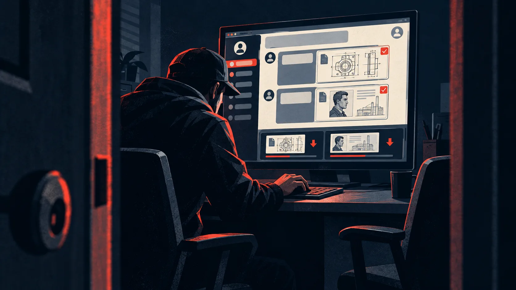 An intruder uses a stolen AI session to browse an employee’s conversation archive and download confidential attachments.