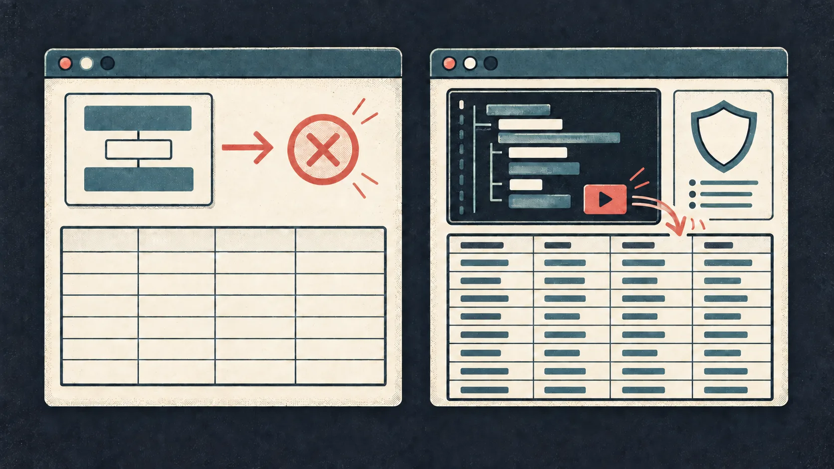 An automated data request returns nothing, while a script running through a browser training page retrieves nine rows of employment data.