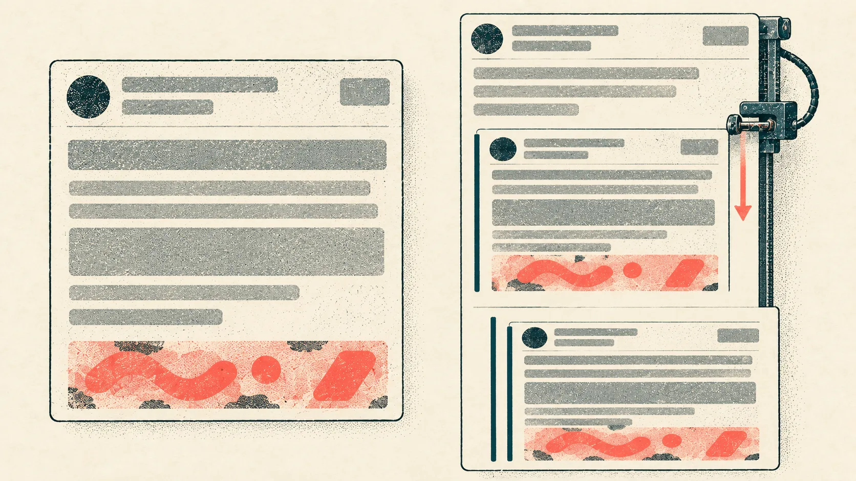 An automated email reply copies a concealed instruction into a quoted message, carrying it forward into the next reply.