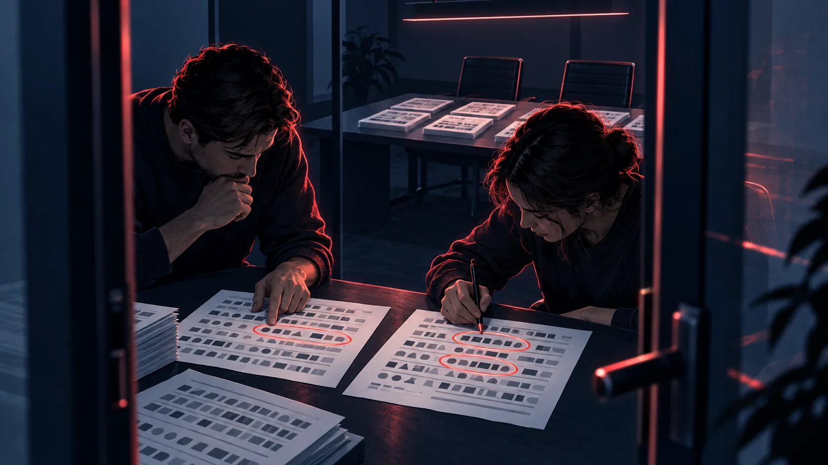 Reviewers examine request records and matching wiki edits, marking repeated activity for further investigation.