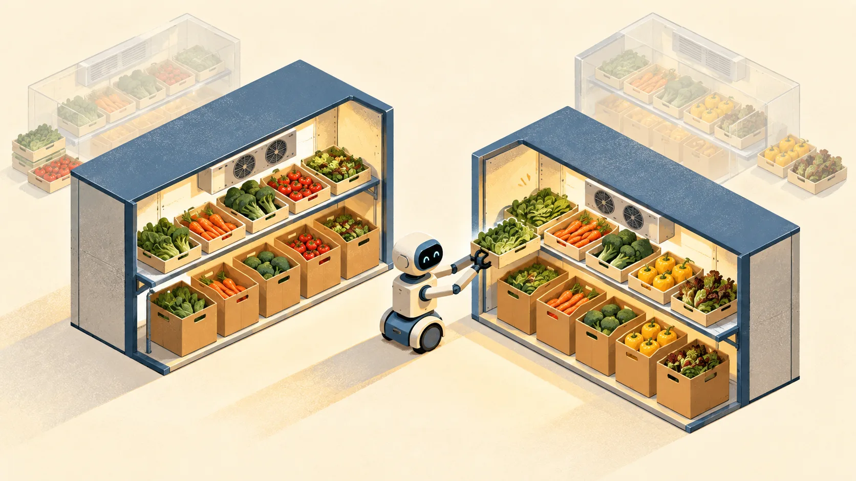 An inventory software agent compares food allocations across two sites, selecting quantities that fill orders with fewer leftover perishables.