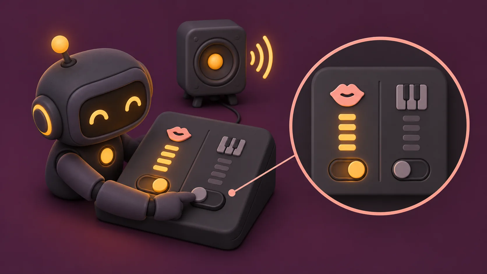 An audio generation agent switches off musical accompaniment while a generated spoken track continues playing.