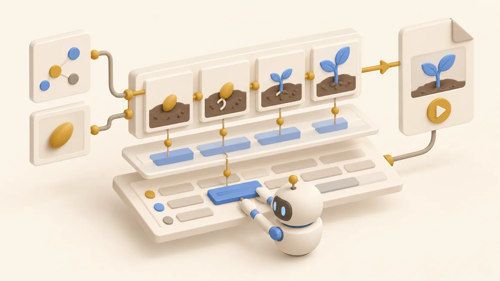 An AI agent turns a diagram and image into an animated explainer, with editable code blocks and a completed video export.