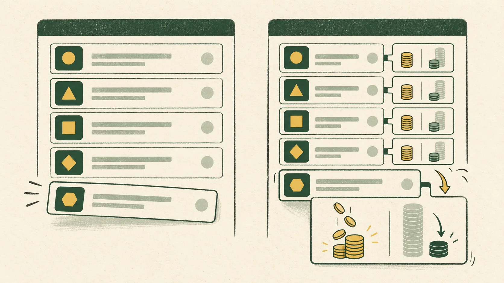 An analytics system links AI activity records to revenue and expenses, revealing which tools earn money or reduce costs.