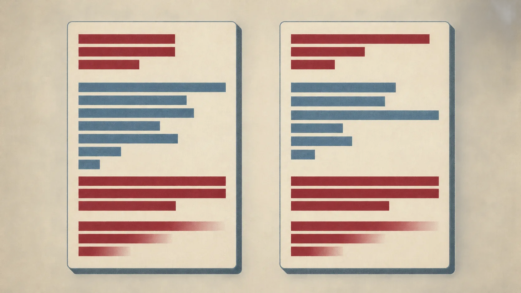 Two AI conversations generate different opening responses but finish with identical passages, showing repeated boilerplate across separate answers.