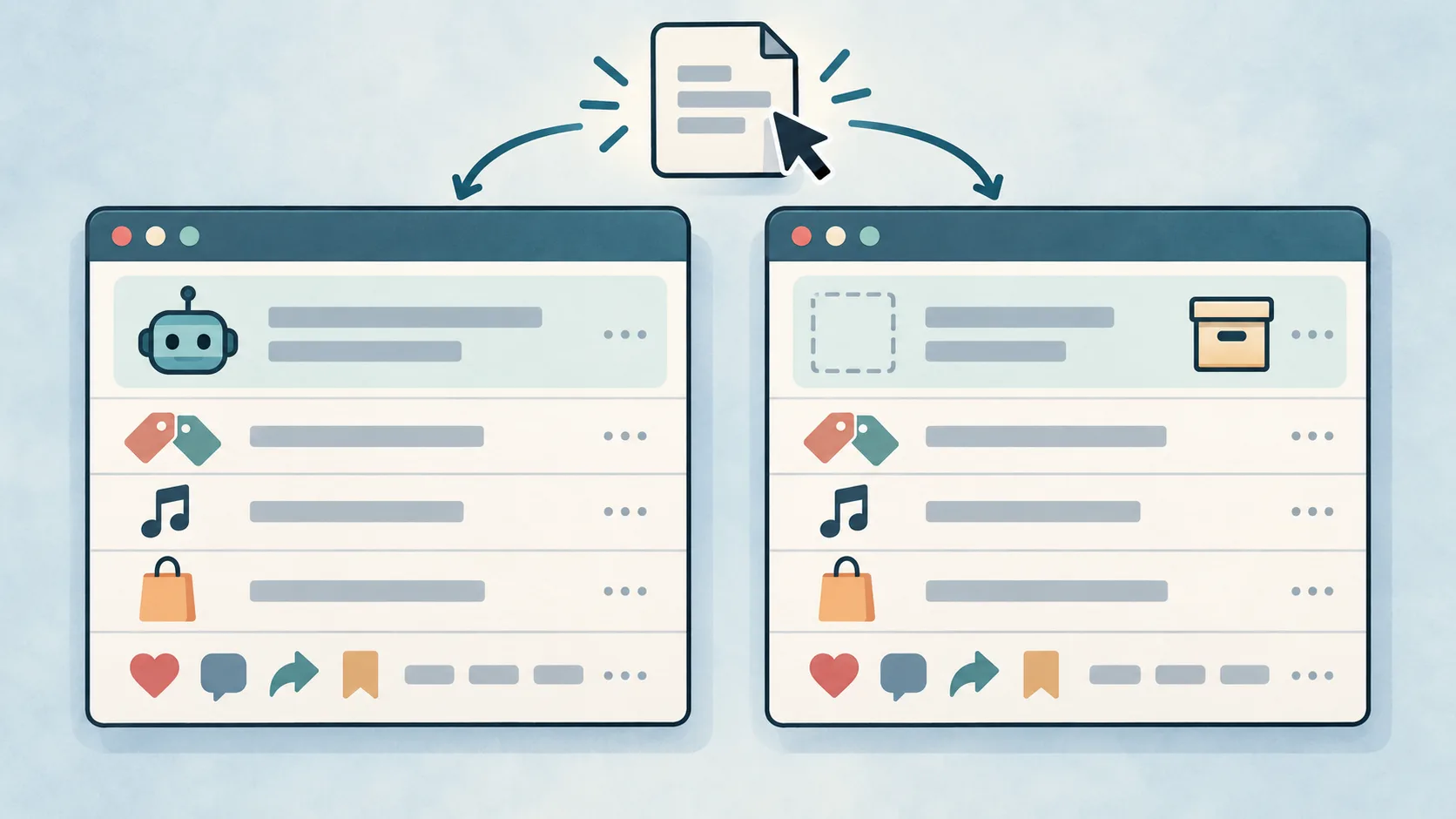 An opened metadata file reveals two video records with engagement fields; one contains an artificial intelligence indicator while the other leaves it empty.