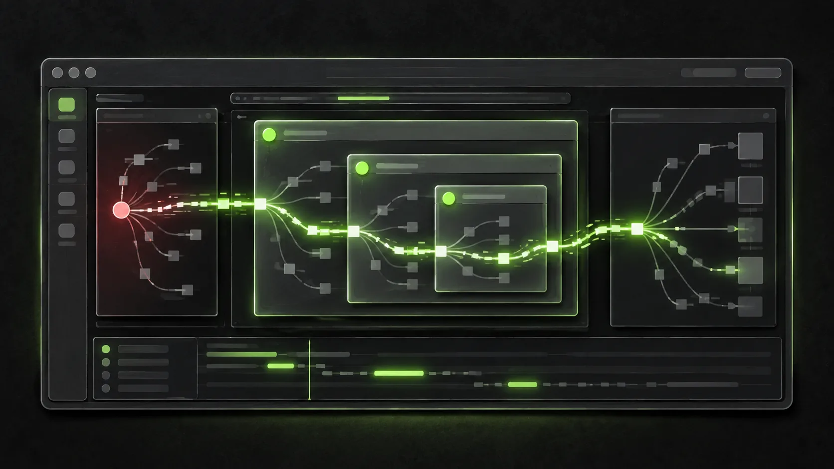A software execution trace shows an untrusted script passing through three nested interpreter processes and entering the main application process.