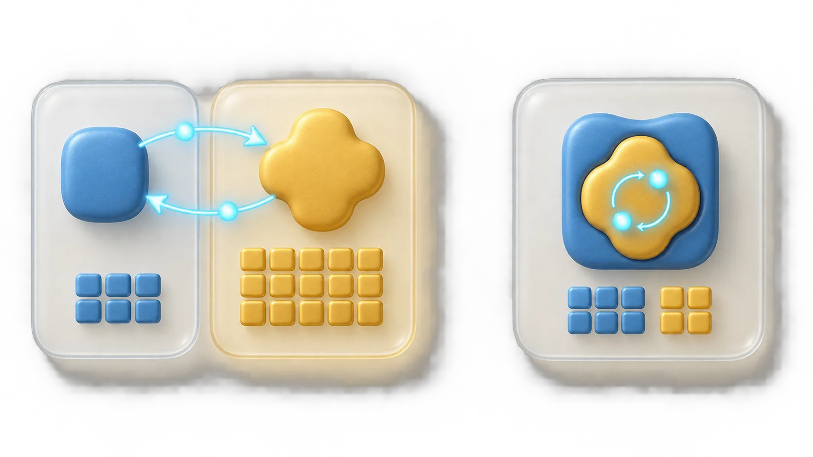 A runtime moves from a separate process into an application, eliminating the process boundary and reducing its memory footprint.