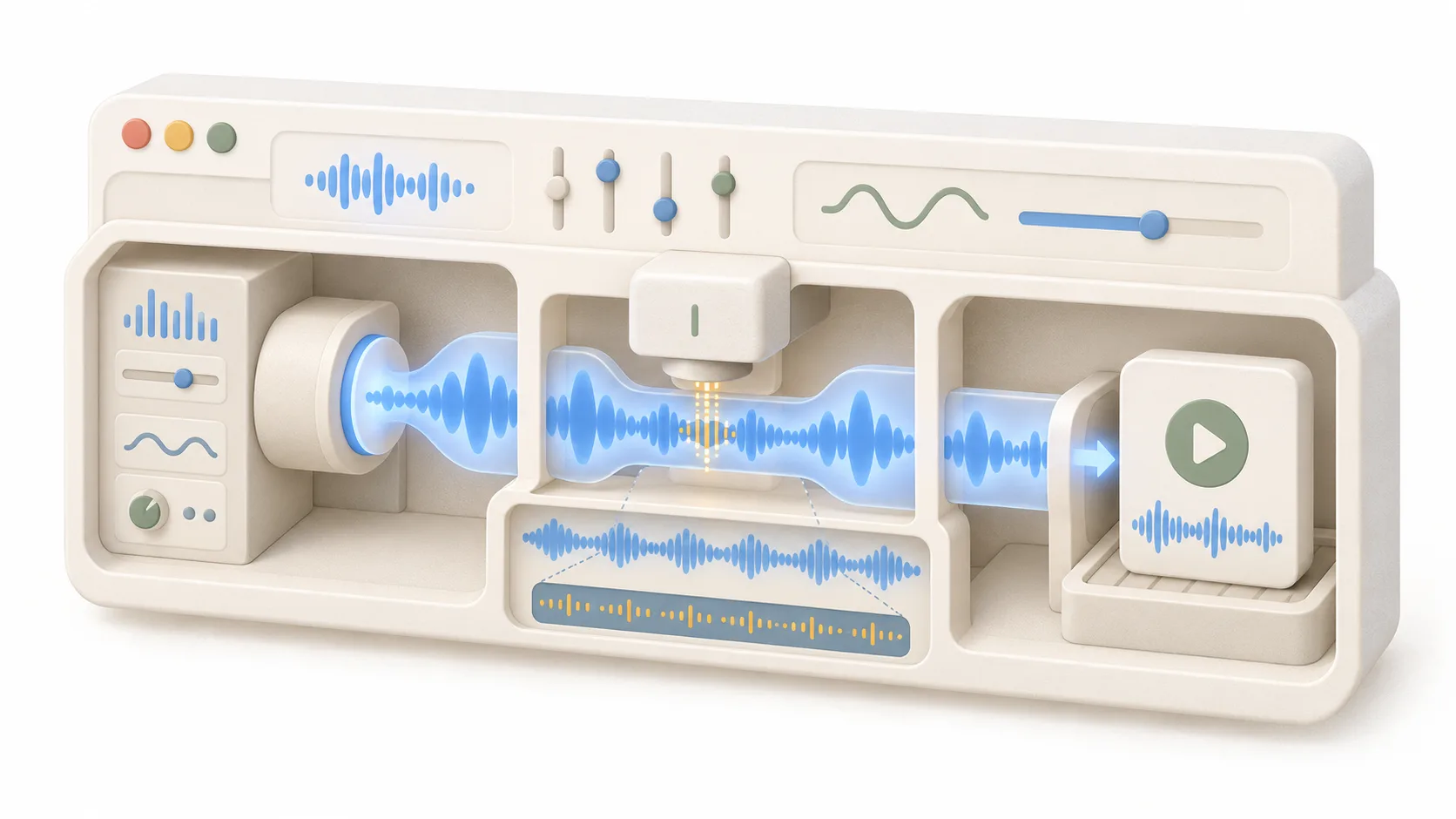 An audio generation tool creates a music track while automatically embedding an imperceptible watermark in the outgoing audio.