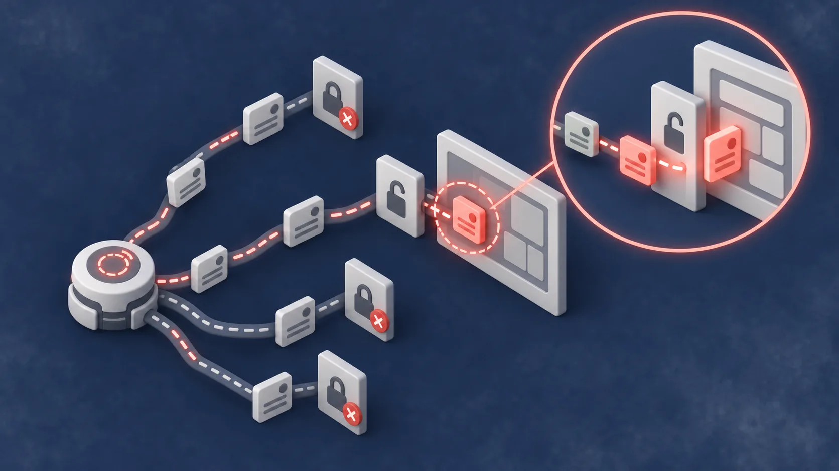 An automated security agent tests a platform’s access controls and flags a possible route around its protections.