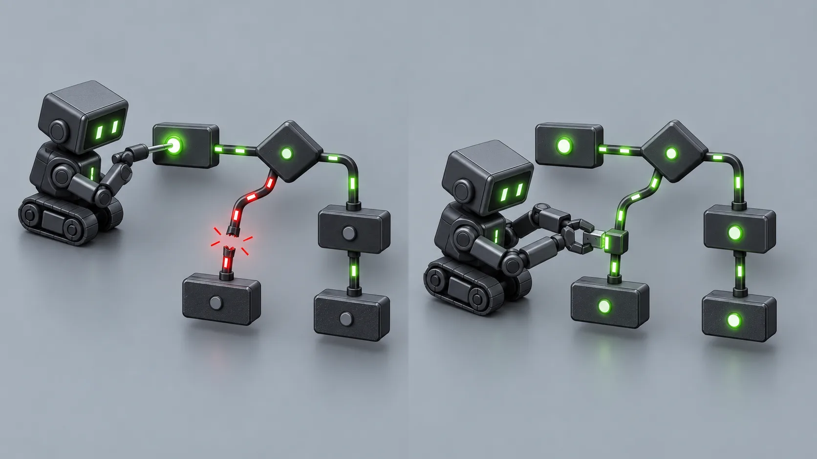 An AI agent reproduces a software vulnerability, then patches the faulty execution path and reruns the test successfully.