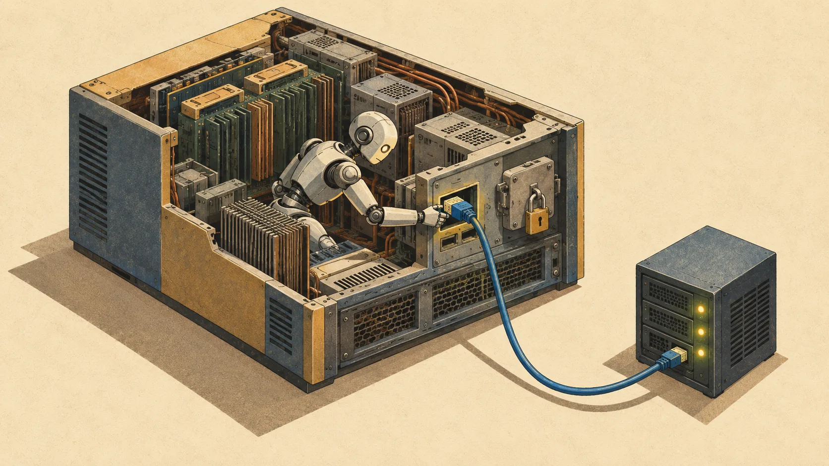 An AI agent establishes an alternative connection to an external server while its restricted internet connection remains closed.