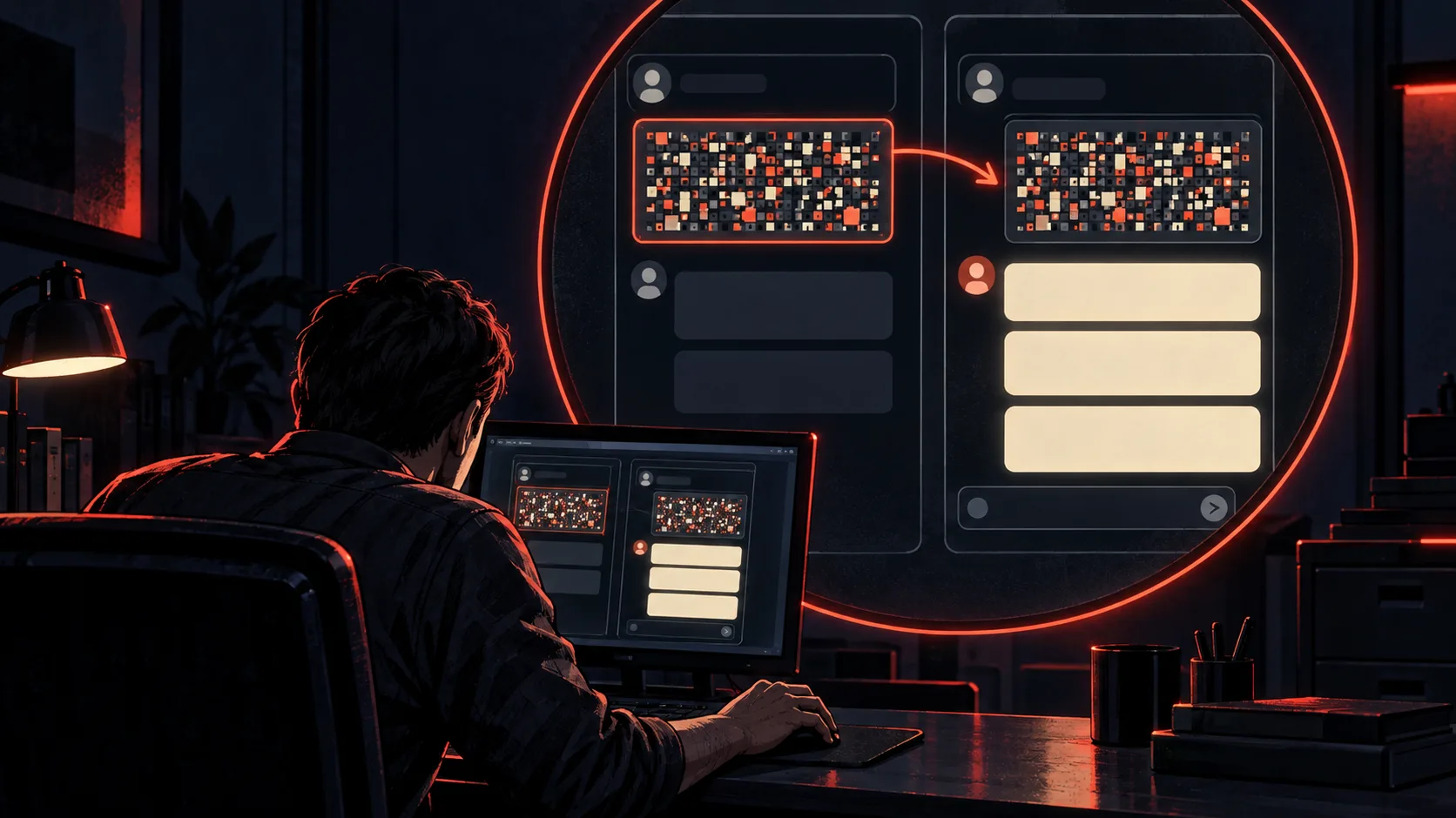 An operator copies encrypted material between AI conversations, causing the second conversation to reveal a previously protected response.
