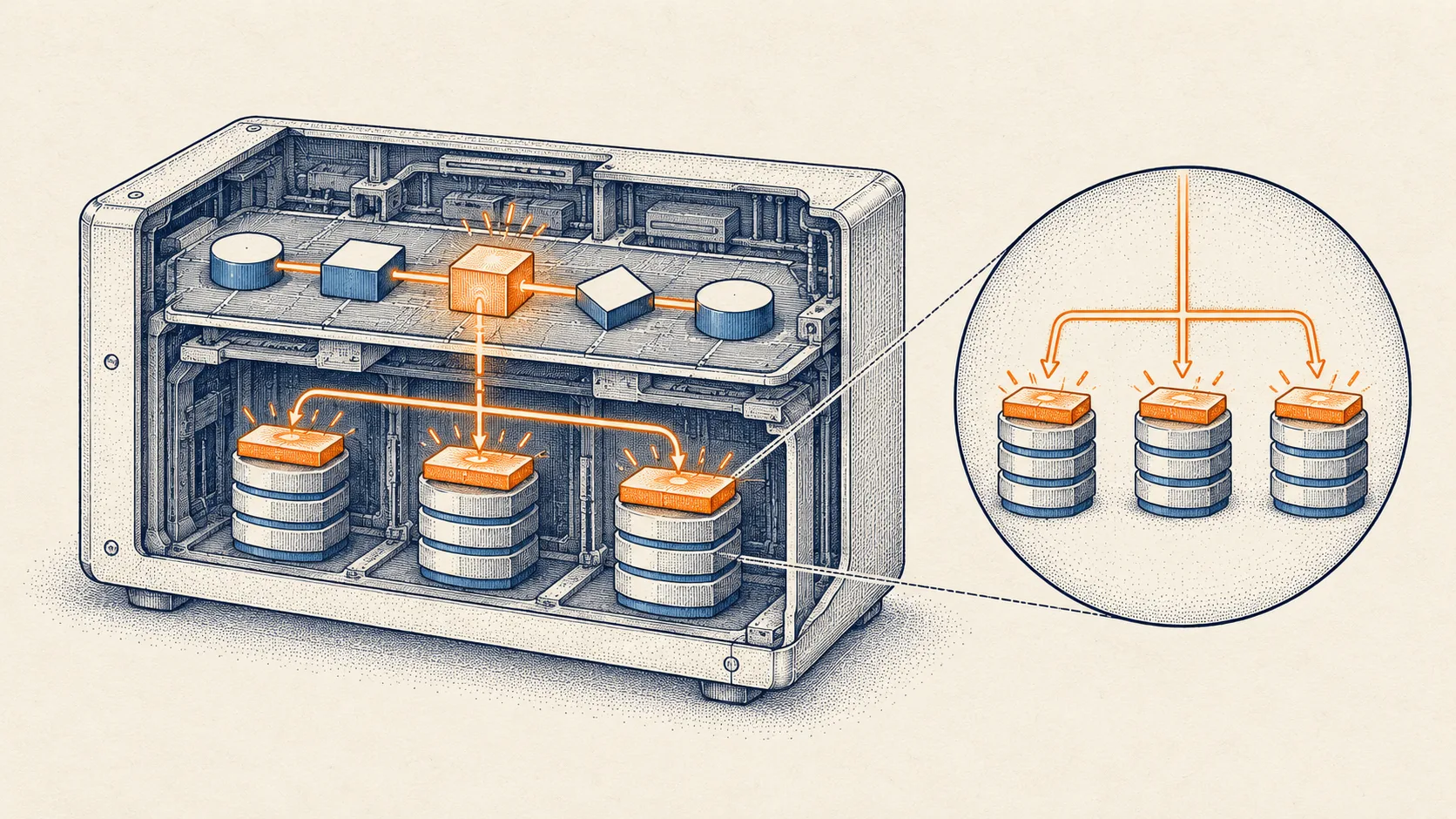 A workflow engine saves a running process internally and copies its execution records across built-in storage replicas.